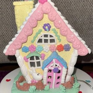 NEW Bunny Easter Light Up Pink Glittery Gingerbread House